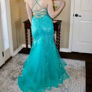 Sparkling Teal Gown with Strappy Back
